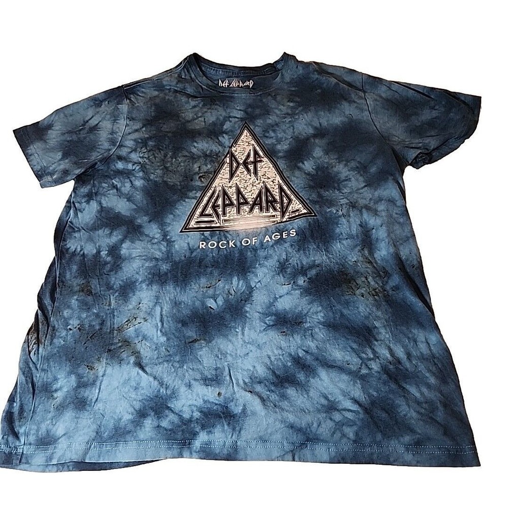 Def Leppard Rock of Ages Tie Dye T Shirt Mens XXL Blue Band‎ Tee